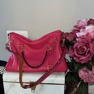 Vibrant Fushia Pink Florentine
 Bag with Gold Accents